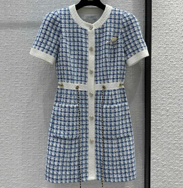 

womens dress european fashion brand blue and white woolen mini dress, Black;gray