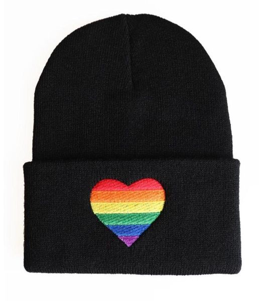 

women men rainbow heart embroidery knitted hat winter autumn pride lgbt outoodr hip hop cuffed beanies skull cap6885895