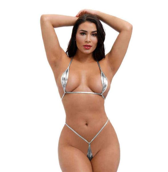 

micro bikini plus size swimwear women swimsuit women biquini bikinis patent leather bronzing halter string lace thong nightclub h29145888