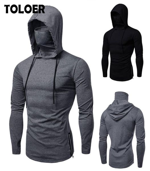 

mens gym thin hoodie long sleeve hoodies with mask sweatshirt casual splice large openforked mask hoodie sweatshirt hooded 7977703, Black