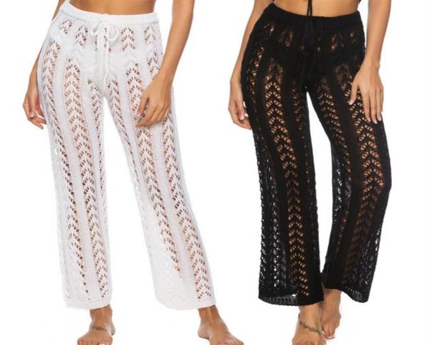 

solid crochet bikini cover up long beach pants see through swimsuit coverup pant wide leg beach coverups swimming suit women267a1375250