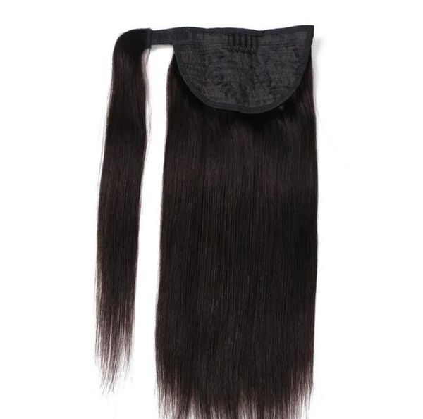 

double drawn virgin hair full ends ponytail belong hair vendor 100 indian human hair ponytail 1424inch 150gram double drawn6265324, Black