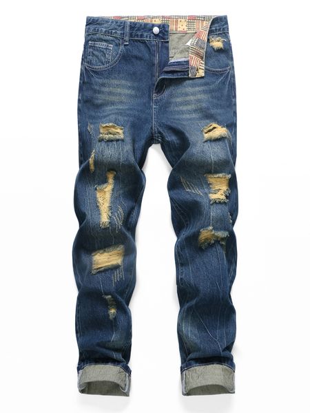 

mens jeans stylish royal blue ripped 230808