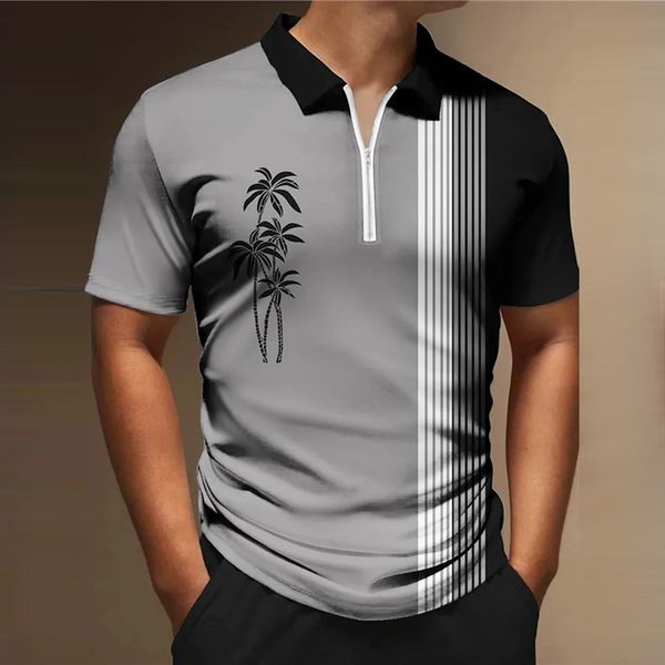 

men's polos zip polo shirt golf coconut stripe casual comfort print multicolour outdoor high end luxury summer 230808, White;black