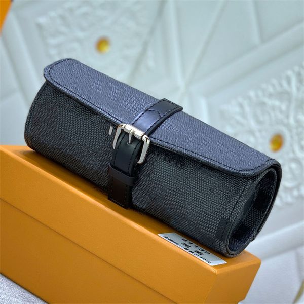 

designer 3 watch case box classic flower men women watch protection case clutch bag luxury canvas leather trimmings brown balck grid case ro