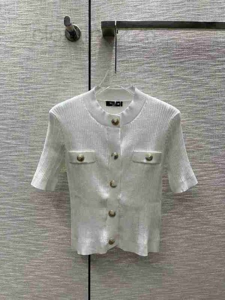

women's knits & tees designer summer new celebrity style elegant and stylish, age reducing hardware button slim fit short sleeve knitte, White