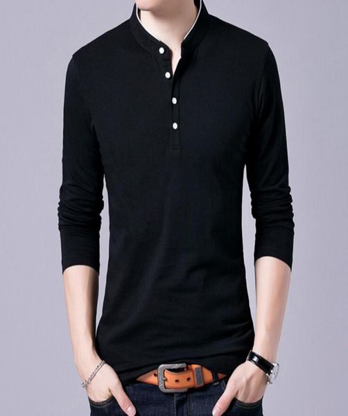 

men spring autumn cotton t shirts mens solid color mandarin collar long sleeve tee3826227, White;black