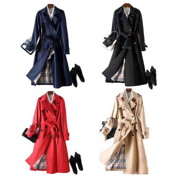 

2023 luxury fashion designer brand women's trench coat england spring coat double breasted temperament women's outerwear, Tan;black
