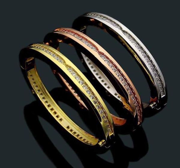 

europe america fashion style lady women titanium steel engraved b letter singlle row diamond bangle bracelet 3 color3781013, Black