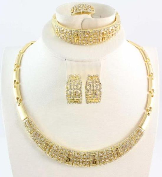 

jewelry sets new design fashion women 18k goldsilver plated necklace bangle earring ring gift full rhinestone set 6pcslot5573769, Black