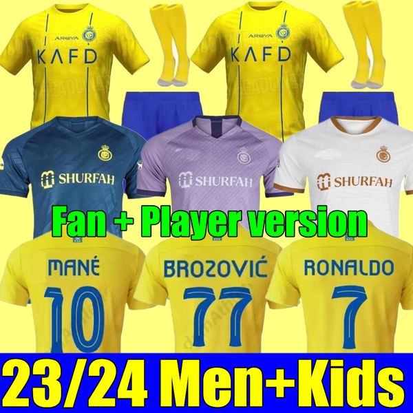

23 24 al nassr fc soccer jerseys ronaldo 2023 2024 home yellow away cr7 mane gonzalo martinez talisca women fans player version men kids kit, Black;yellow