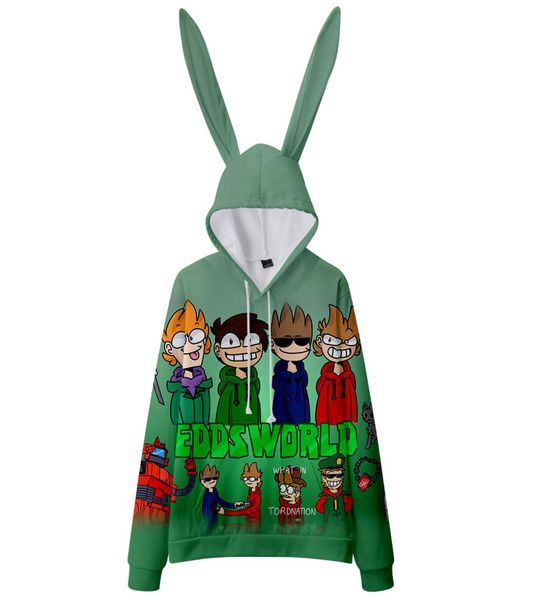 

animation tv show eddsworld oversized women hoodies sweatshirts kawaii rabbit ears pullover hooded jacket harajuku jumper 5006840, Black