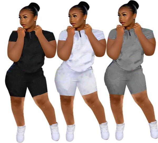 

plus size women casual tracksuits sports two piece sets letter print outfits summer clothing crew neck t shirtskinny shorts slim 4465748, Gray