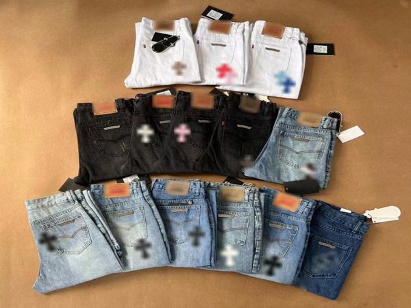

designer jeans chrome the printed washed light into old straight loose jean mens woman mid waist long pants hearts splash ink loose casual77, Blue