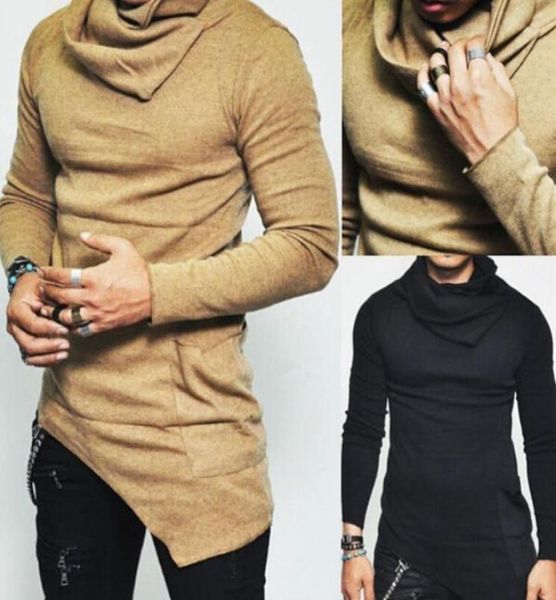 

men039s highnecked sweaters irregular design male solid color mens casual sweater pullover sweaters8884852, White;black