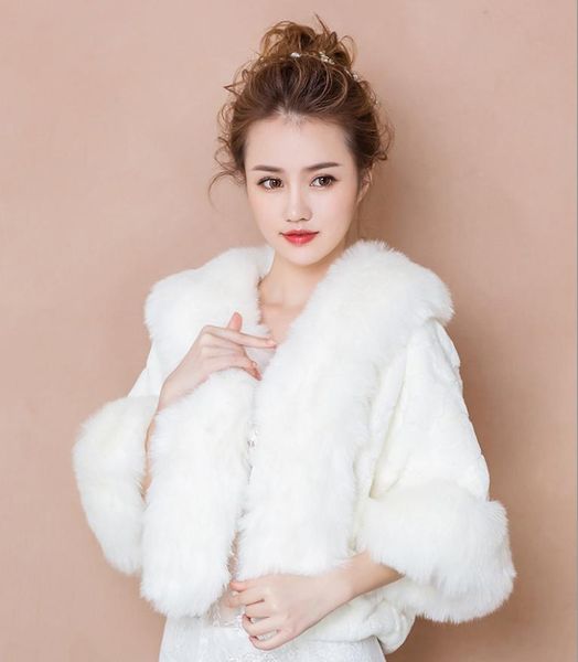 

new faux fur bridal shrug wrap cape stole shawl bolero jacket coat perfect for winter wedding bride bridesmaid real image3787044, White
