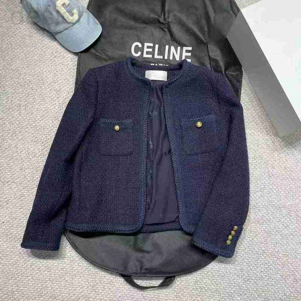 

women's jackets designer autumn/winter 22 new style small fragrance navy blue jacquard woven wool coat celebrity short 7oib, Black;brown