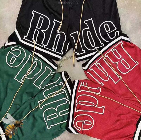 

rhude mesh shorts green red black long string oversize short pants, White;black
