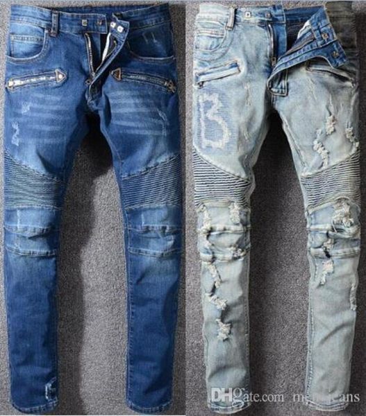 

brand apparel tide brand jeans mens slim stitching hole patch embroidered jeans pants fashion trousers1295470, Blue