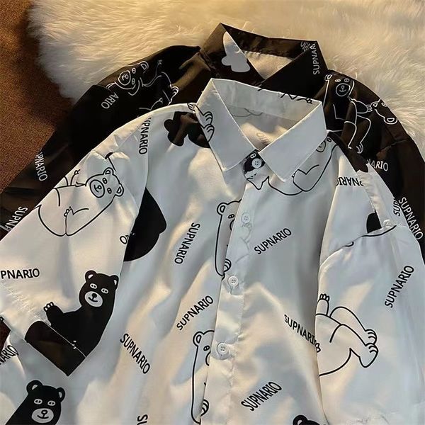 

2023 street short-sleeved t-shirt men's tide cartoon printing loose big size half-sleeve couple hip-hop five-minute sleeve 3111, White;black