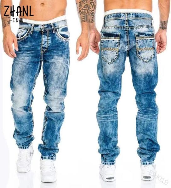 

men039s jeans straight man vintage wash denim pants spring summer boyfriend baggy men streetwear cacual designer cowboy trouser4136734394, Blue