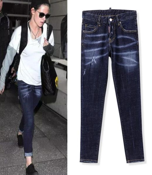 

2021 women fashion ripped jeansfamouse brand design jeansskinny denim d3414 size 26301119361, Blue