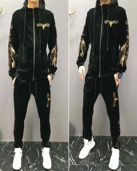 

gold velvet padded pleuche casual sports suit men039s slim winter twopiece men039s fashion 2011097285607, Gray