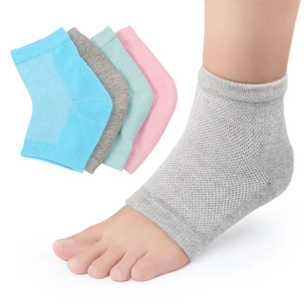 

8 colors mesh gel anti cracking heel spa moisturing socks silicone gel heel socks feet care cracked foot dry hard skin protector maquiagemzz, Pink;yellow