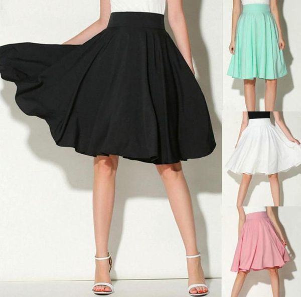 

womail women skirt summer casual solid flared retro casual knee length pleated midi office work skirt daily 2019 dropship f93551929, Black