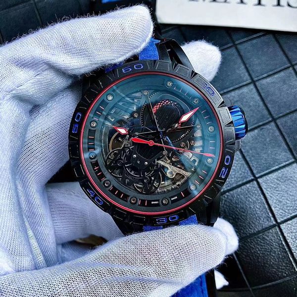 

sports car mens watch stainless steel luxury wristwatch swiss automatic mechanical 28800 vph 46mm skeleton openworked watches sapphire water, Slivery;brown