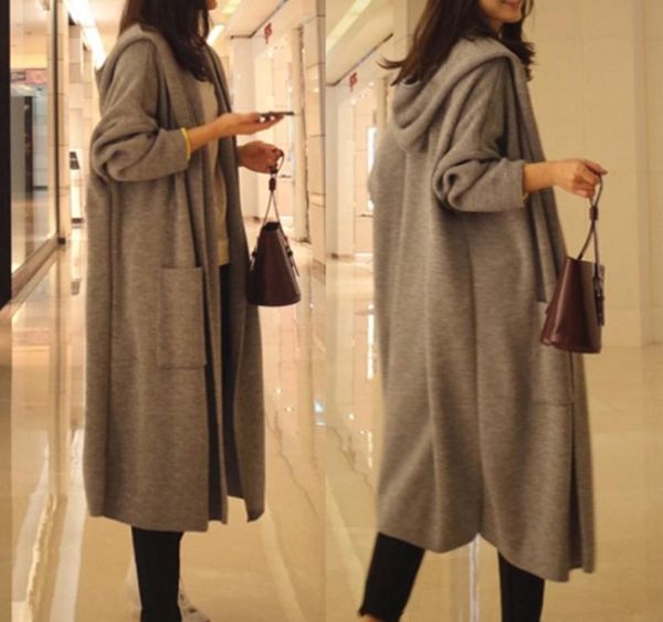 

2018 autumn winter knitted hooded cardigan women fashion long sleeve solid cardigan sweater female casual loose outwear 3168393, White;black