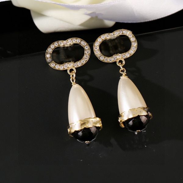 

various models simple luxury desinger letter ccity stud long dangle earrings pearl tassel channel crystal wedding party jewelry accessories, Golden;silver