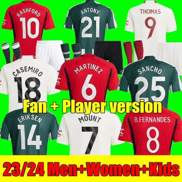 

new sancho soccer jerseys 23 24 casemiro women mans utds martial manchesters b.fernandes rashford martinez antony eriksen 2023 2024 football, Black;yellow