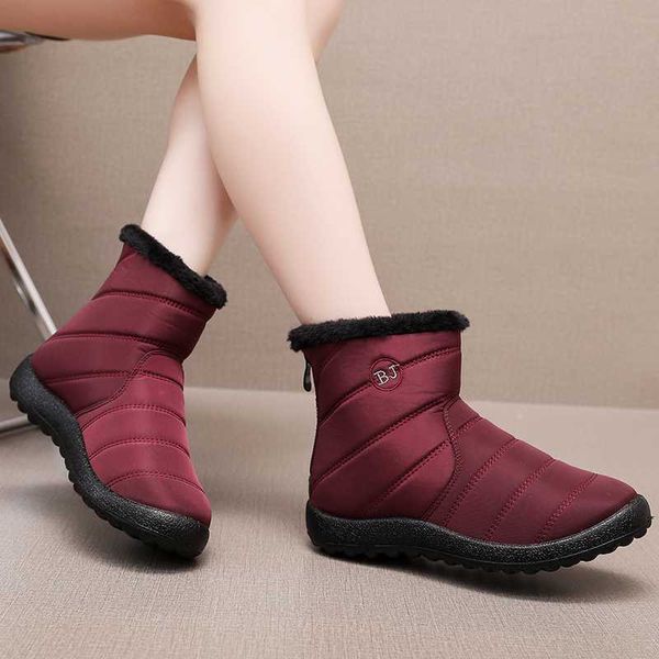 

boots back zipper waterproof woman snow boots keep warm winter platform ankle boots woman soft bottom non slip short booties female, Black