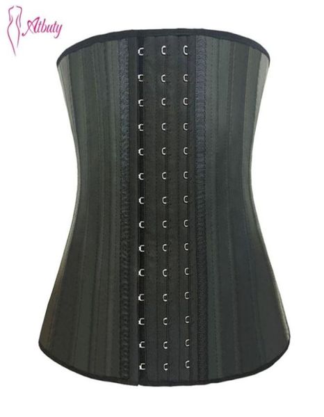 

atbuty 25 steel boned waist trainer corset latex waist cincher workout shapewear 3 rows hooks body shaper slimming underwear 201212112824