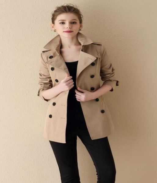 

classic short style women fashion double breasted trench coatengland design belted slim fit cotton trenchjacket siz1268533, Tan;black