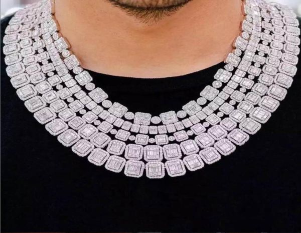 

chokers 8mm silver color baguette and cluster link cz iced bling chain necklaces men jewelry tennis necklace19399589, Golden;silver