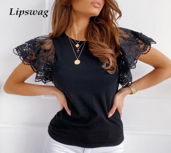 

fashion embroidery lace short sleeve shirt spring summer oneck blouse shirts solid casual women blusa streetwear 5xl4796153, White