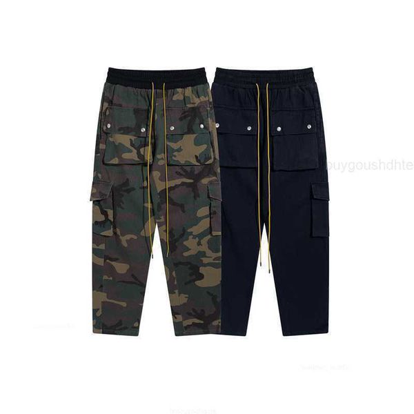 

winter rhude camouflage cargo pants men women oversized version multiple pockets rhude camouflage big pocket trousers, Black