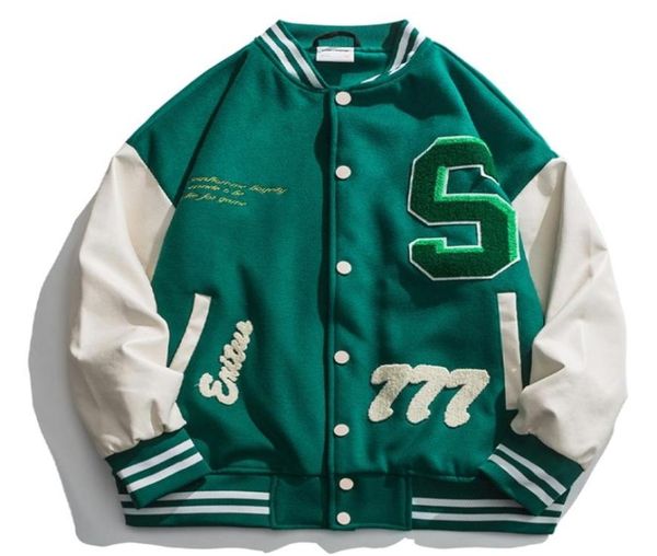 

men039s leather faux leather high street baseball jacket men pu leather splice towel embroidery varsity jackets vintage loose c5349674, Black