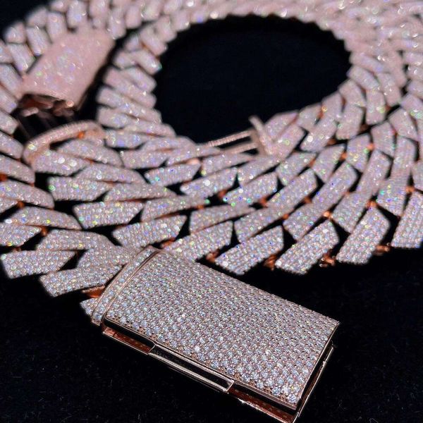 

iced out hip hop 14mm wide 4 rows miami cuban link chain vvs moissanite cuban link chain necklace, Silver