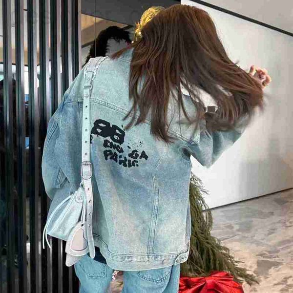 

men's jackets designer high version b family double graffiti hand-painted letter print ins network red denim jacket for men and women 5, Black;brown
