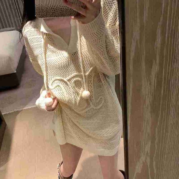 

women's sweaters designer ce23 spring/summer new letter embroidery mesh v-neck long sleeve fur ball sunscreen sweater for casual fashio, White;black