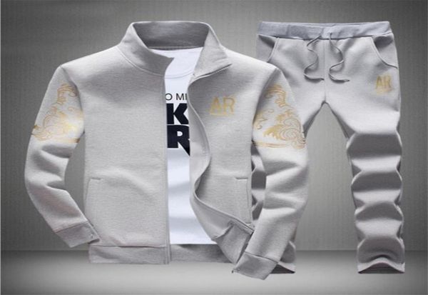 

men039s sportswear sets 2021 autumn winter hooded thick male casual tracksuit men 2 piece sweatshirt sweatpants set5449549, Gray