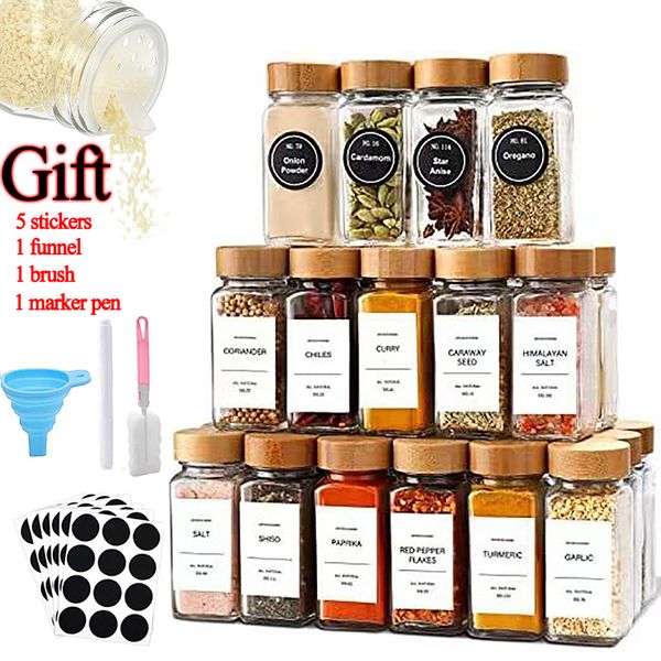 

3/12pcs glass spice jars with bamboo lid spice seasoning containers salt pepper shakers spice organizer kitchen storage sets hot