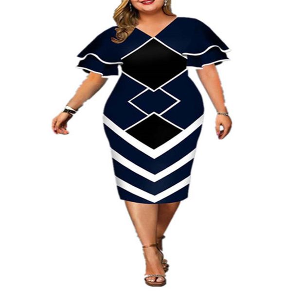 

womens plus size dresses bodycon elegant geometric print evening party dress layered bell sleeve casual club outfits8111216, Black