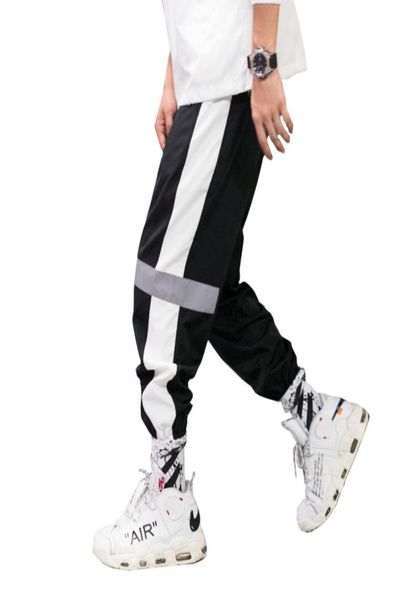 

summer autumn lightweight reflective men joggers streetwear hip hop harem pants ankle length loose trousers 4xl 5xl8773001, Black