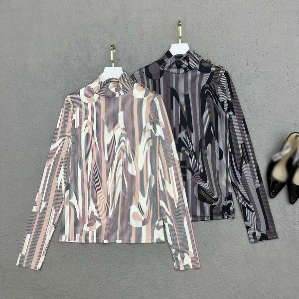 

logo printing undershirt long sleeve pullover designer women size s- fabric with elasticity lady sweater coat aug04, Black
