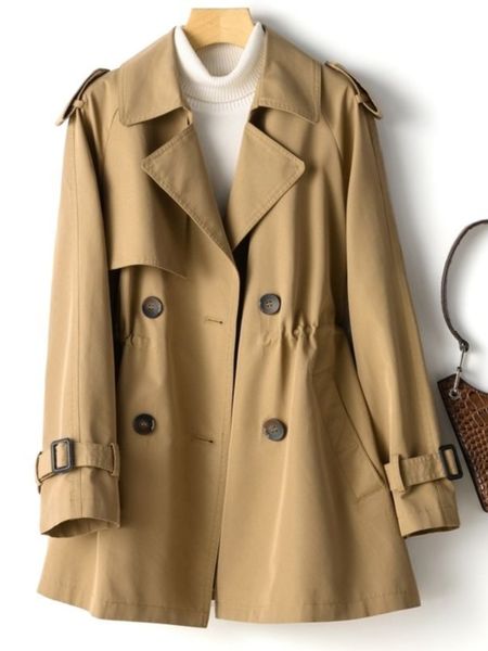

women's trench coats trench coat for women spring autumn in fashion black clothing korean jacket oversize women coat casual solid overc, Tan;black
