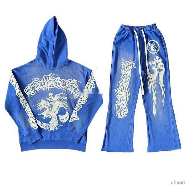 

designer fashion clothing men's sweatshirts hoodies hellstar blue yoga hoodie pants washed heavy duty panel and women's casual swe, Black